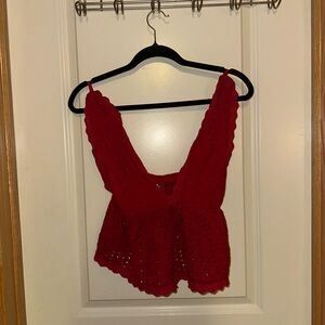 Red Plunging Neckline Top